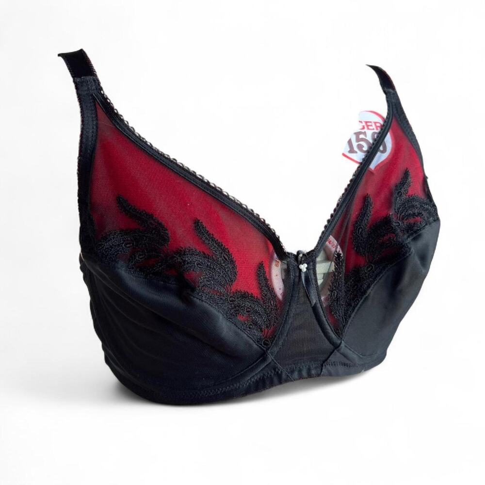 Wacoal Black Feather Embroidery Full Coverage Mesh Sheer Underwire‎ Bra 36D
